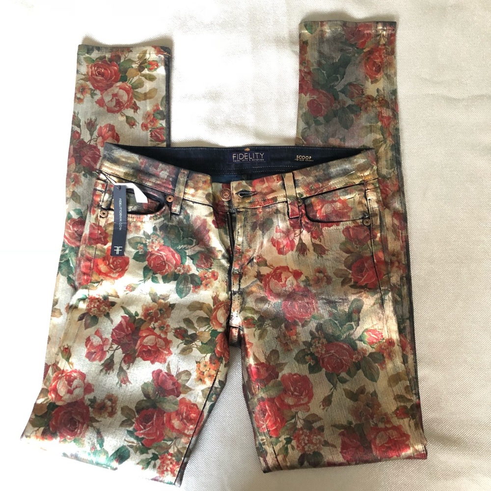Fidelity Denim Jeans Metallic Flowers